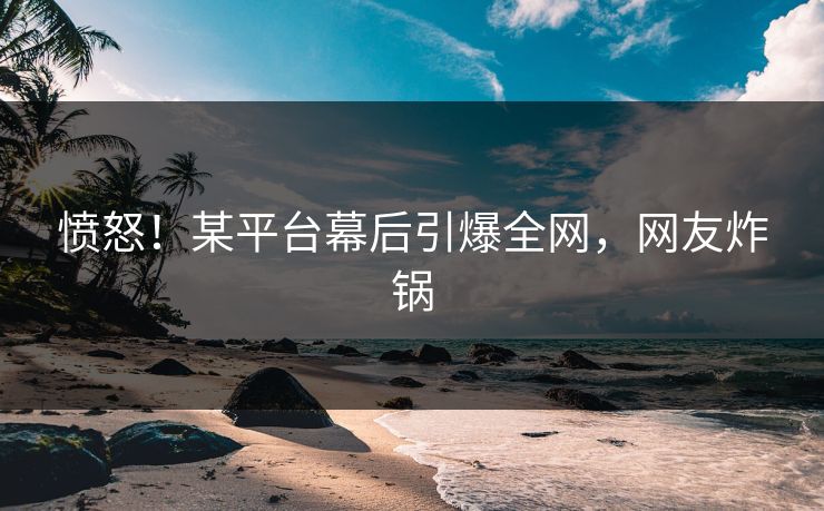 愤怒！某平台幕后引爆全网，网友炸锅